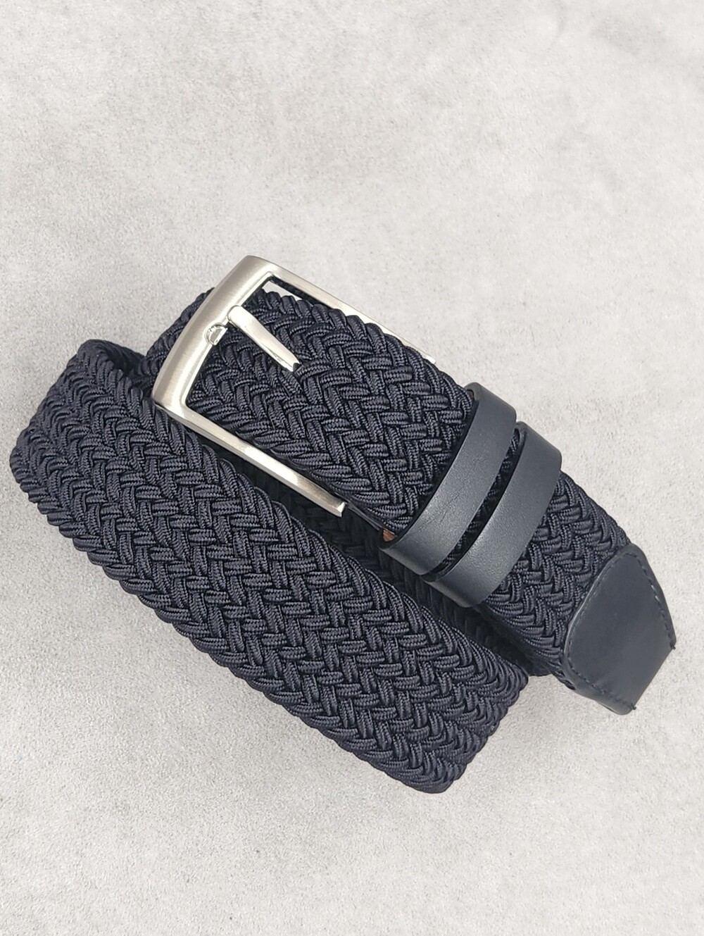 Magnanni Belt S Black Nadal Woven Elastic Bands Silver Buckle Made Spain New$150